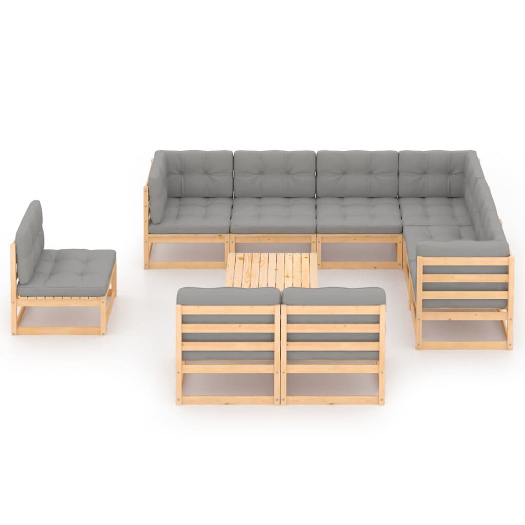 vidaXL 10 Piece Garden Lounge Set with Cushions Solid Pinewood