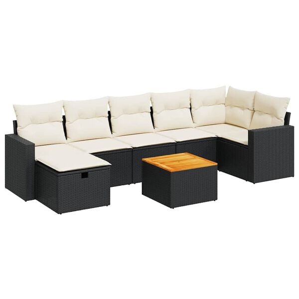 vidaXL 8 Piece Garden Sofa Set with Cushions Black Poly Rattan