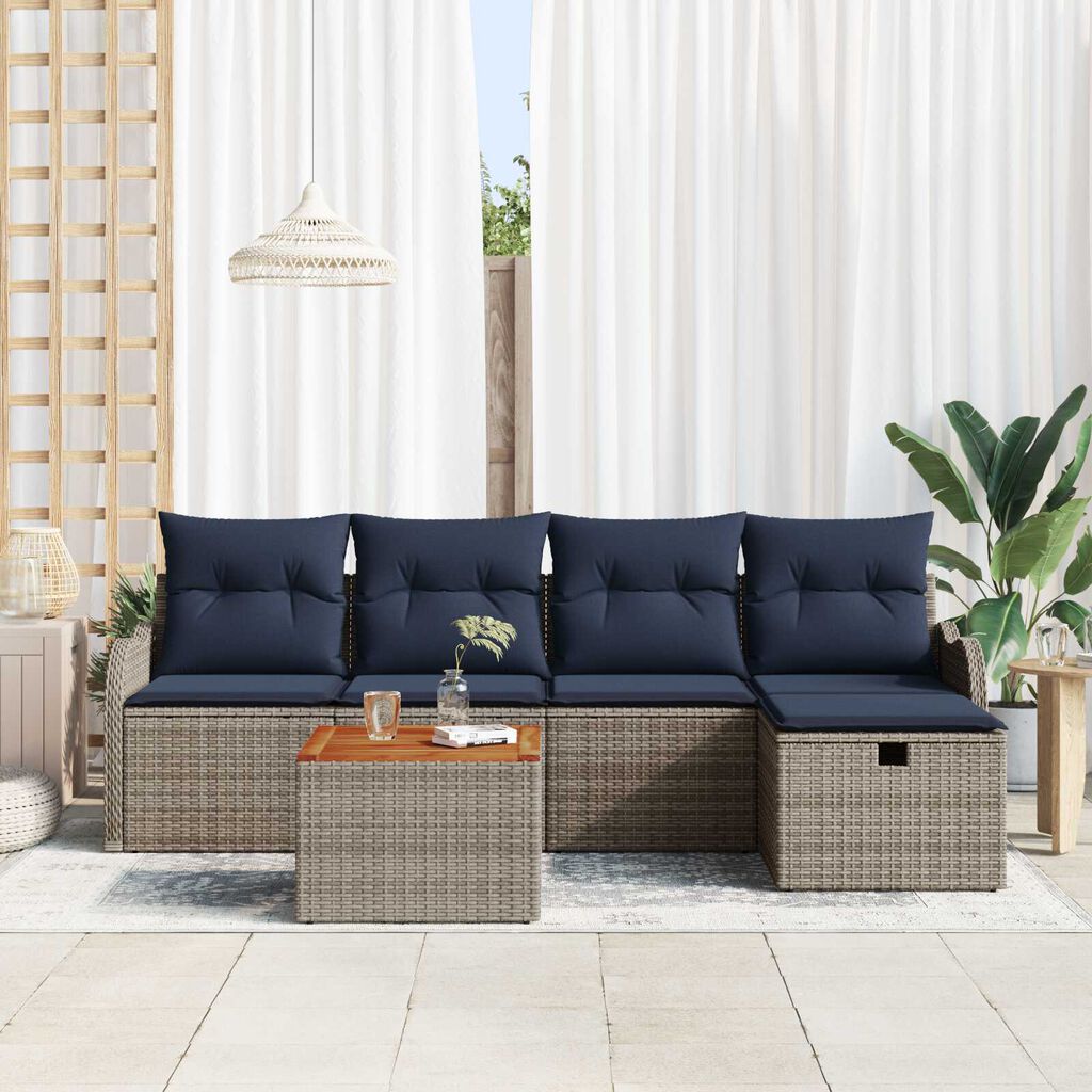 vidaXL 6 Piece Garden Sofa Set with Cushions Grey Poly Rattan