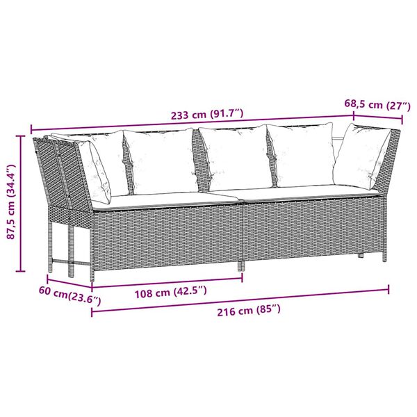 vidaXL Garden Sofa with Cushions Grey Poly Rattan