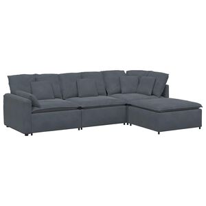 vidaXL Modular Sofa with Footstool&Cushions Velvet Dark Grey
