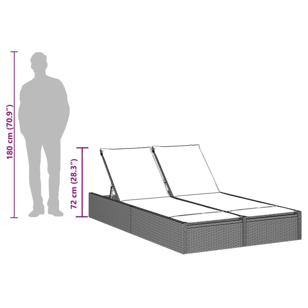 vidaXL Double Sun Lounger with Cushions Grey Poly Rattan