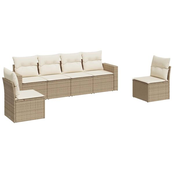 vidaXL 6 Piece Garden Sofa Set with Cushions Beige Poly Rattan