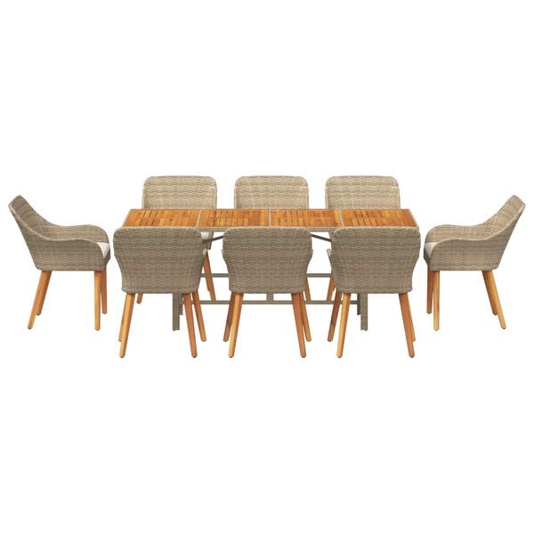vidaXL Garden Dining Set with Cushion 9 pcs Beige Poly Rattan