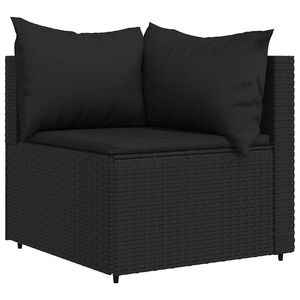 vidaXL Garden Corner Sofa with Cushions Black Poly Rattan