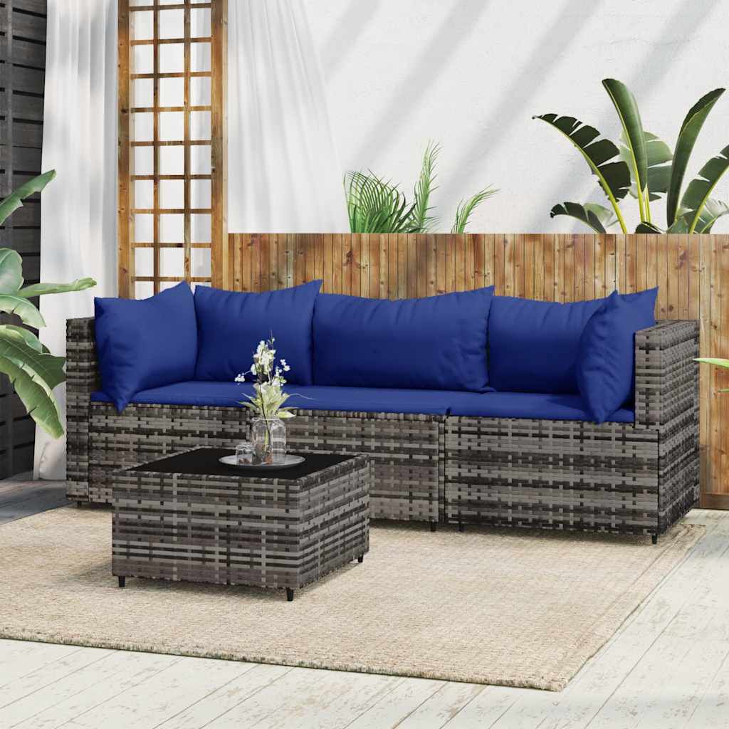 vidaXL 4 Piece Garden Lounge Set with Cushions Grey Poly Rattan