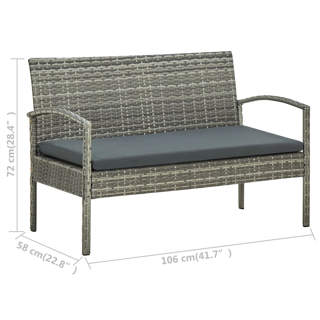 vidaXL 5 Piece Garden Lounge Set with Cushions Poly Rattan Grey