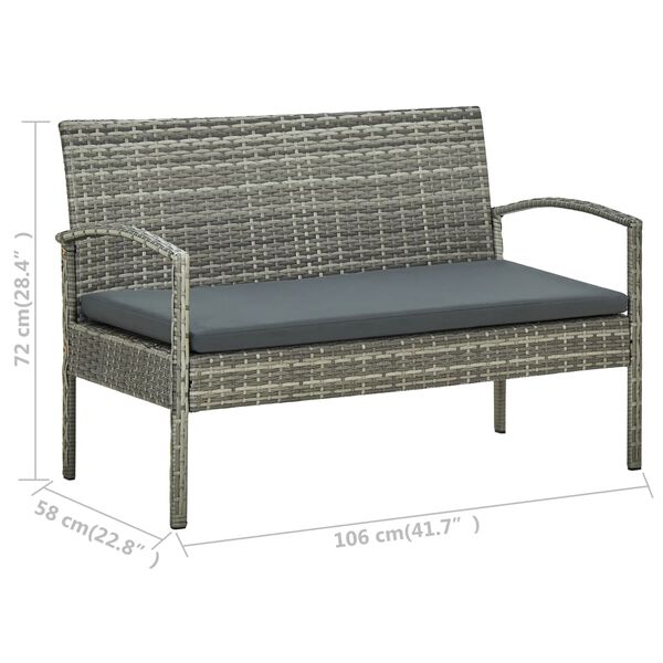 vidaXL 5 Piece Garden Lounge Set with Cushions Poly Rattan Grey