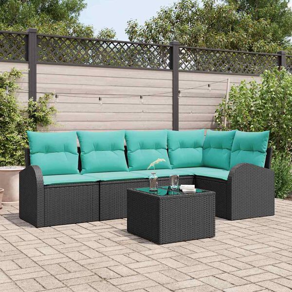 vidaXL Garden Sofa Set 6 pcs Black and Turquoise Poly Rattan
