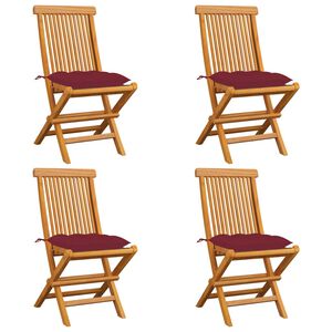 vidaXL Garden Chairs with Wine Red Cushions 4 pcs Solid Teak Wood