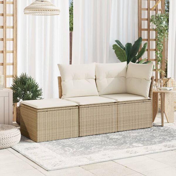 vidaXL Garden Stool with Cushion Beige 55x55x37 cm Poly Rattan