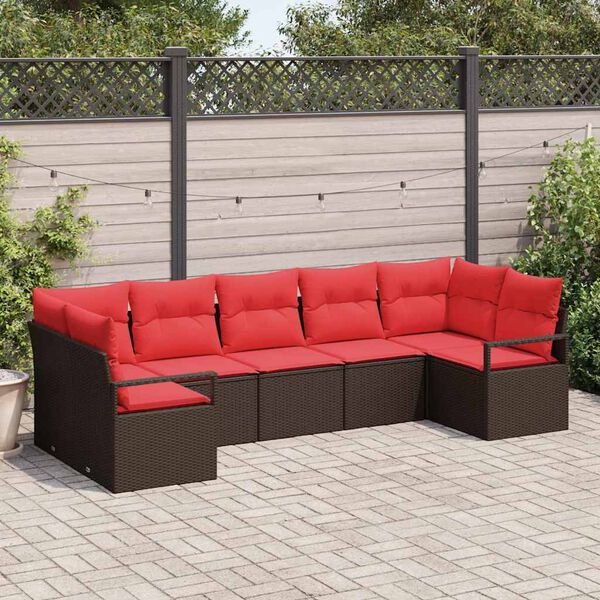 vidaXL Sofa Set with Cushion 7 pcs Brown Poly Rattan