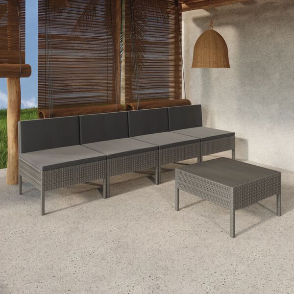 vidaXL 5 Piece Garden Lounge Set with Cushions Poly Rattan Grey