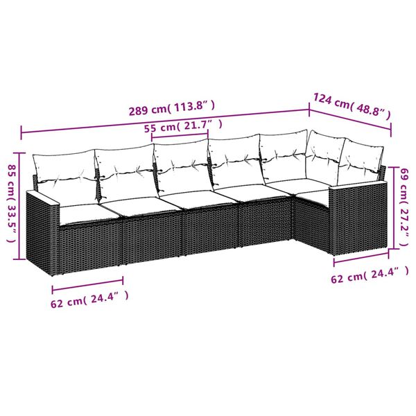 vidaXL 6 Piece Garden Sofa Set with Cushions Black Poly Rattan