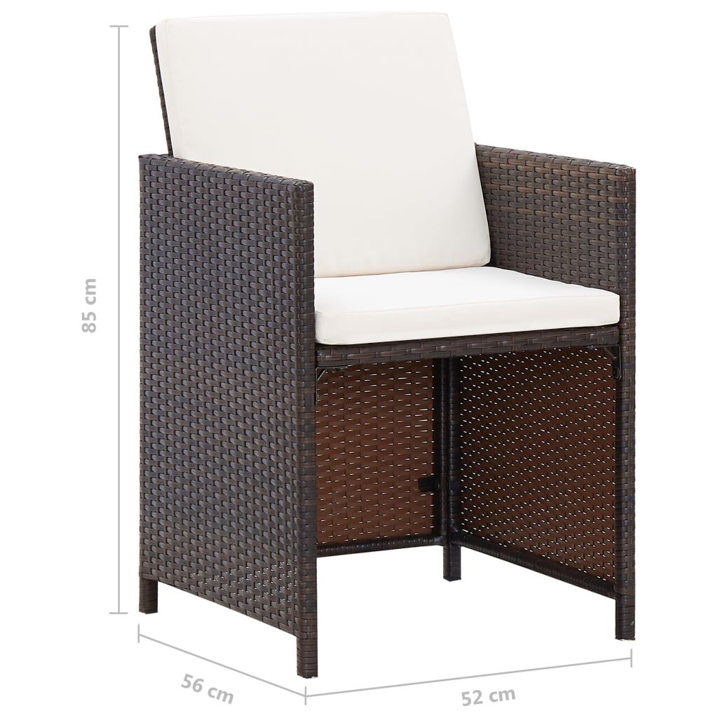 vidaXL 13 Piece Outdoor Dining Set with Cushions Poly Rattan Brown