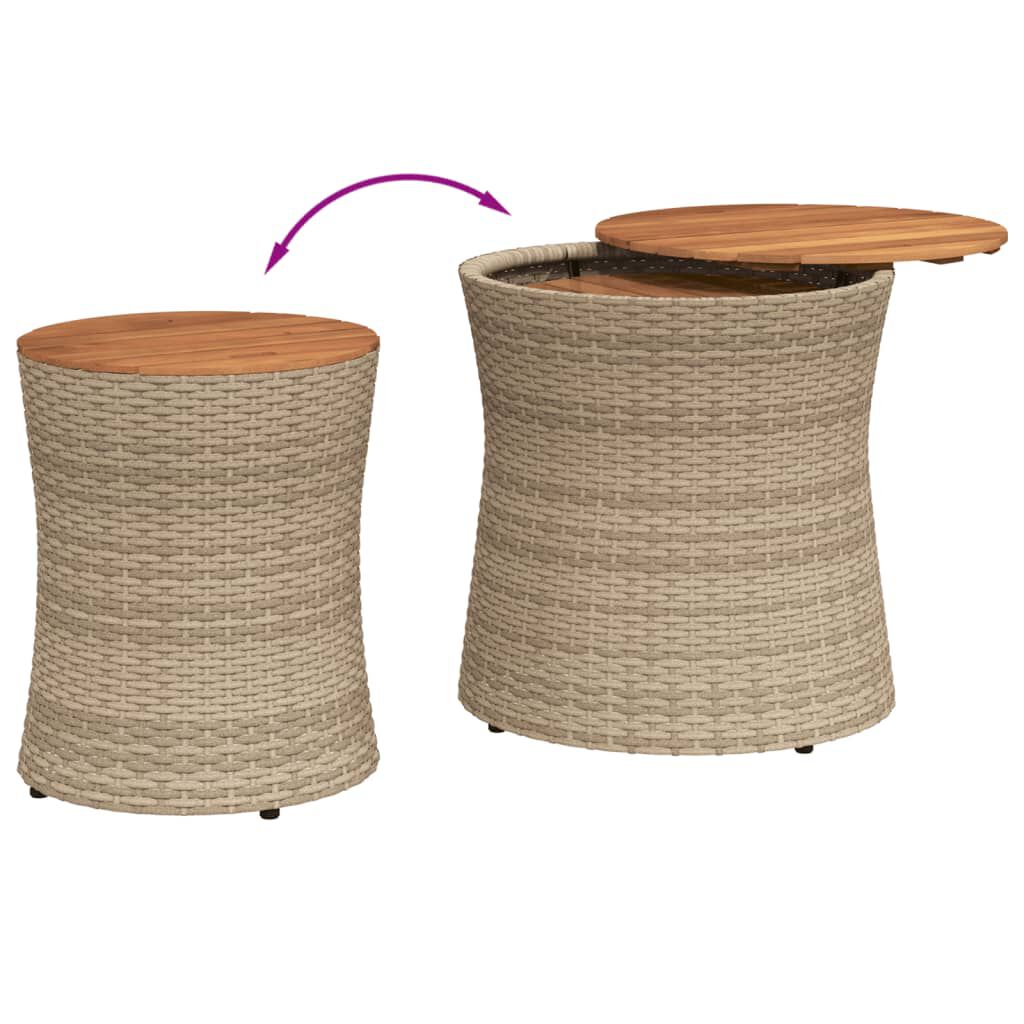 vidaXL Garden Side Tables 2 pcs with Wooden Top Beige Poly Rattan