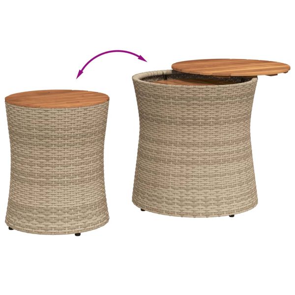 vidaXL Garden Side Tables 2 pcs with Wooden Top Beige Poly Rattan