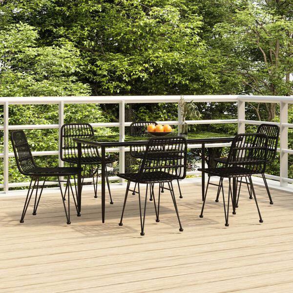 vidaXL 7 Piece Garden Dining Set Black Poly Rattan