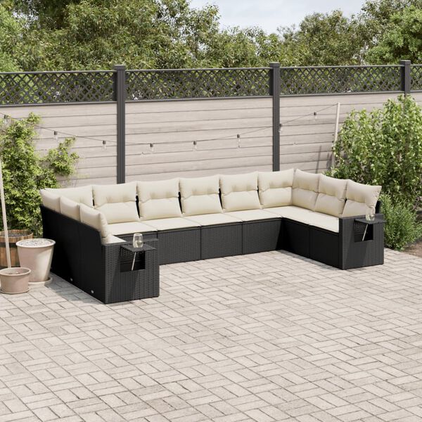 vidaXL 10 Piece Garden Sofa Set with Cushions Black Poly Rattan