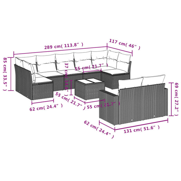 vidaXL 10 Piece Garden Sofa Set with Cushions Black Poly Rattan