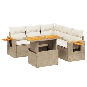 vidaXL 6 Piece Garden Sofa Set with Cushions Beige Poly Rattan