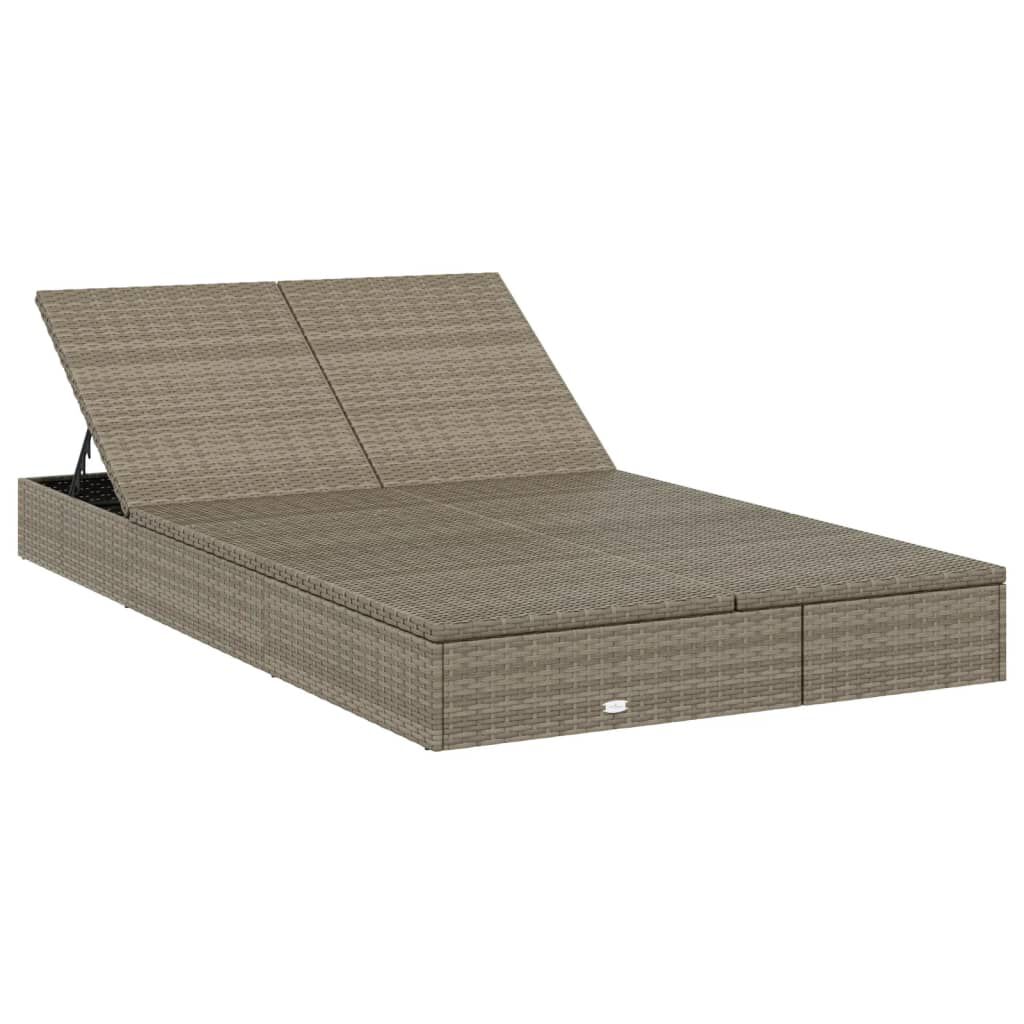 vidaXL 2-Person Sunbed with Cushions Grey Poly Rattan