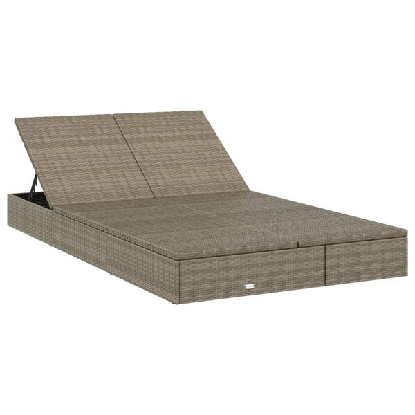 vidaXL 2-Person Sunbed with Cushions Grey Poly Rattan