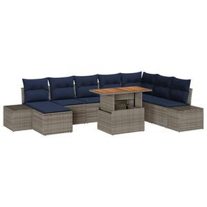 vidaXL Garden Sofa Set with Cushion 9 pcs Grey and Navy