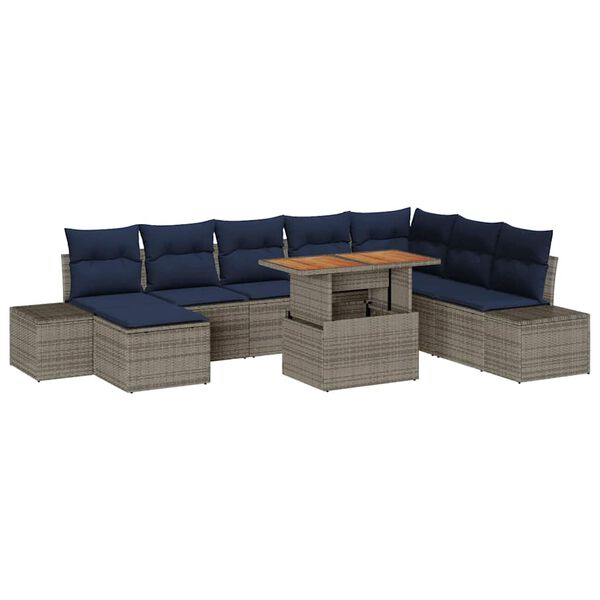 vidaXL Garden Sofa Set with Cushion 9 pcs Grey and Navy