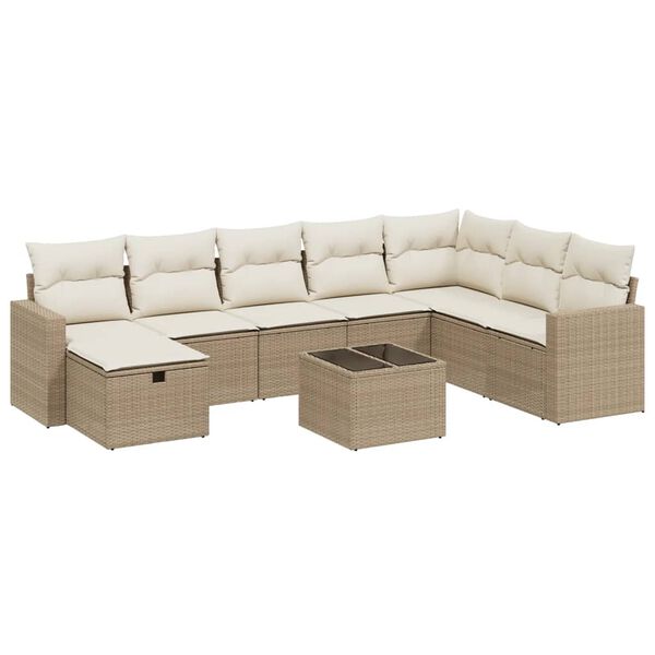 vidaXL 8 Piece Garden Sofa Set with Cushions Beige Poly Rattan