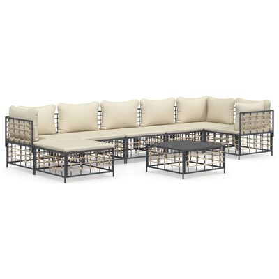 vidaXL 8 Piece Garden Lounge Set with Cushions Anthracite Poly Rattan