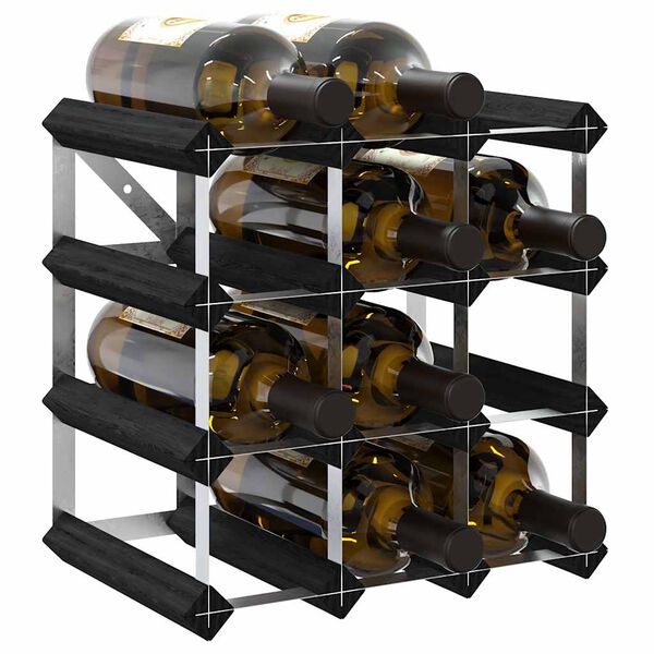 vidaXL Wine Rack for 12 Bottles Black Solid Pine Wood