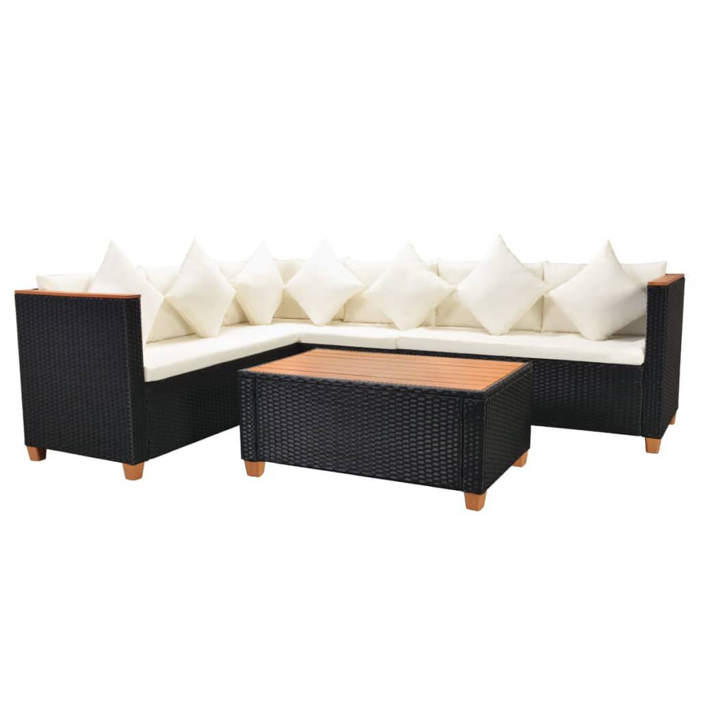 vidaXL 4 Piece Garden Lounge Set with Cushions Poly Rattan Black