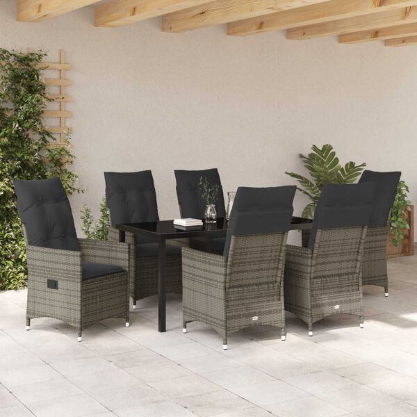 vidaXL Garden Dining Set with Cushion 7 pcs Grey Poly Rattan