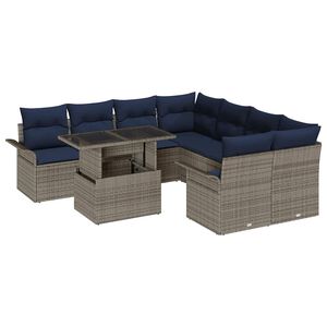 vidaXL Garden Sofa Set with Cushion 9 pcs Grey Poly rattan