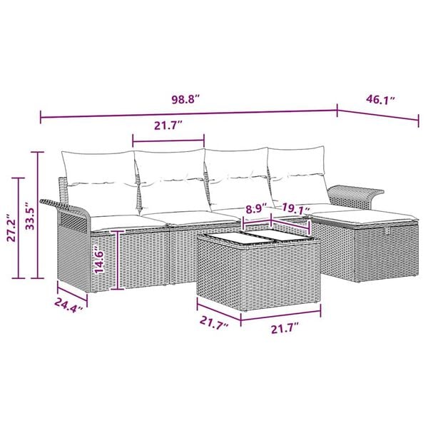 vidaXL Garden Sofa Set 6 pcs Black and turquoise 251 x 117 x 85 cm