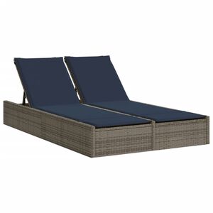 vidaXL Double Sun Lounger with Cushions Grey Poly Rattan