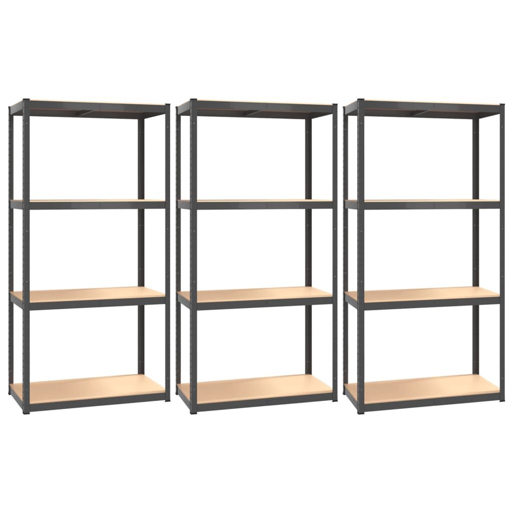 vidaXL 4-Layer Shelves 3 pcs Anthracite Steel&Engineered Wood