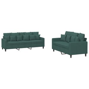 vidaXL 2 Piece Sofa Set with Cushions Dark Green Velvet