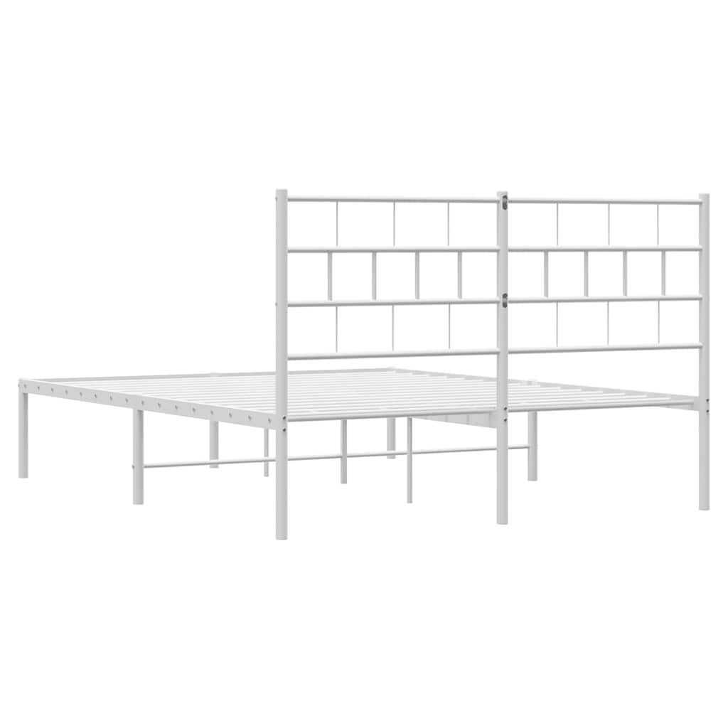 vidaXL Metal Bed Frame without Mattress with Headboard White 135x190cm