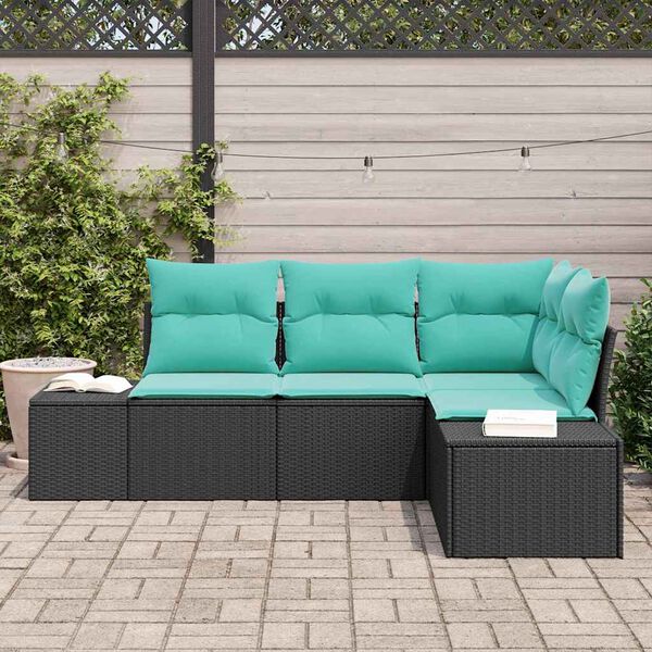 vidaXL Garden Sofa Set with Cushion 4 pcs Black Poly Rattan