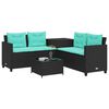 vidaXL Garden Sofa with Table and Cushions L-Shaped Black Poly Rattan