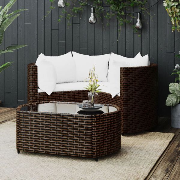 vidaXL 4 Piece Garden Lounge Set with Cushions Brown Poly Rattan