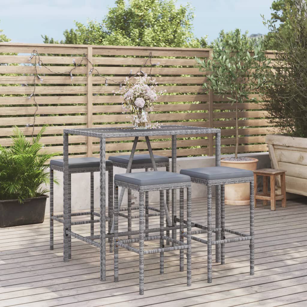 vidaXL 5 Piece Garden Bar Set with Cushions Grey Poly Rattan