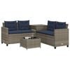 vidaXL Garden Sofa with Table and Cushions L-Shaped Grey Poly Rattan