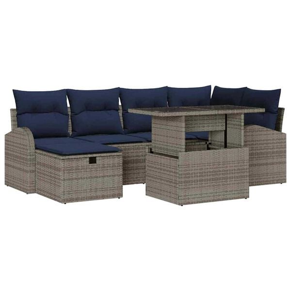 vidaXL Garden Sofa Set with Cushion 7 pcs Grey Poly rattan