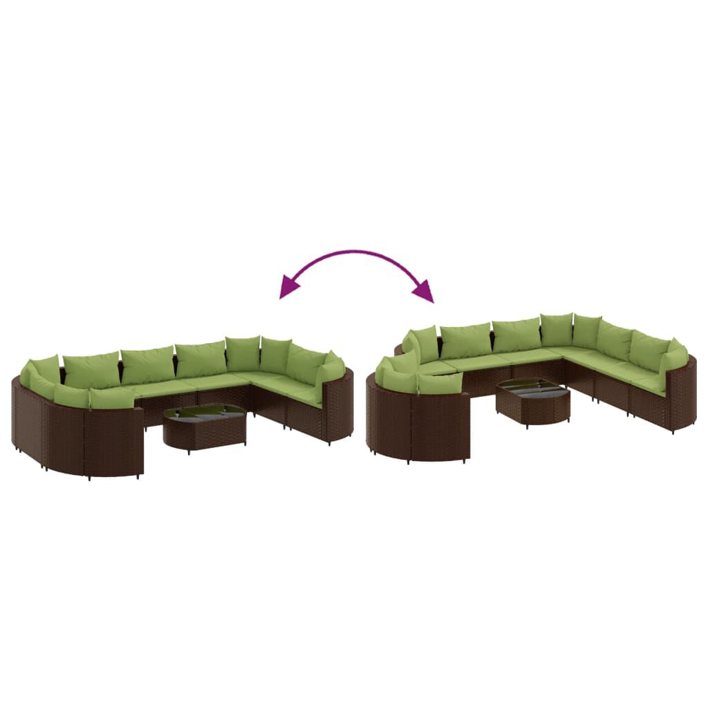 vidaXL 10 Piece Garden Sofa Set with Cushions Brown Poly Rattan
