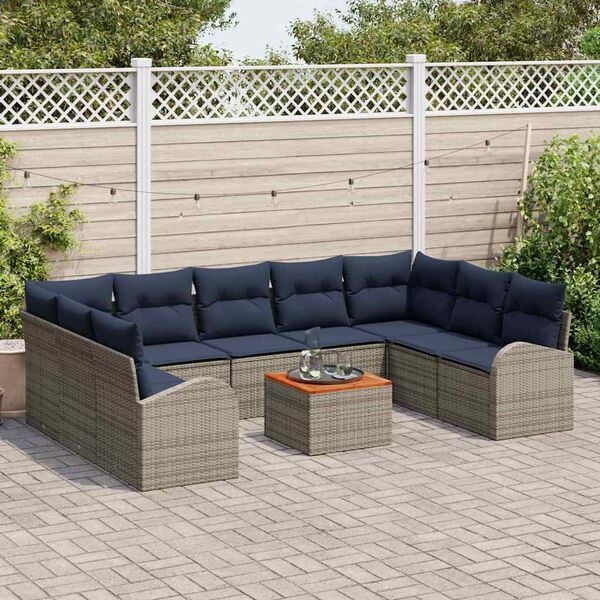 vidaXL Garden Sofa Set with Cushion 10 pcs Grey Poly Rattan
