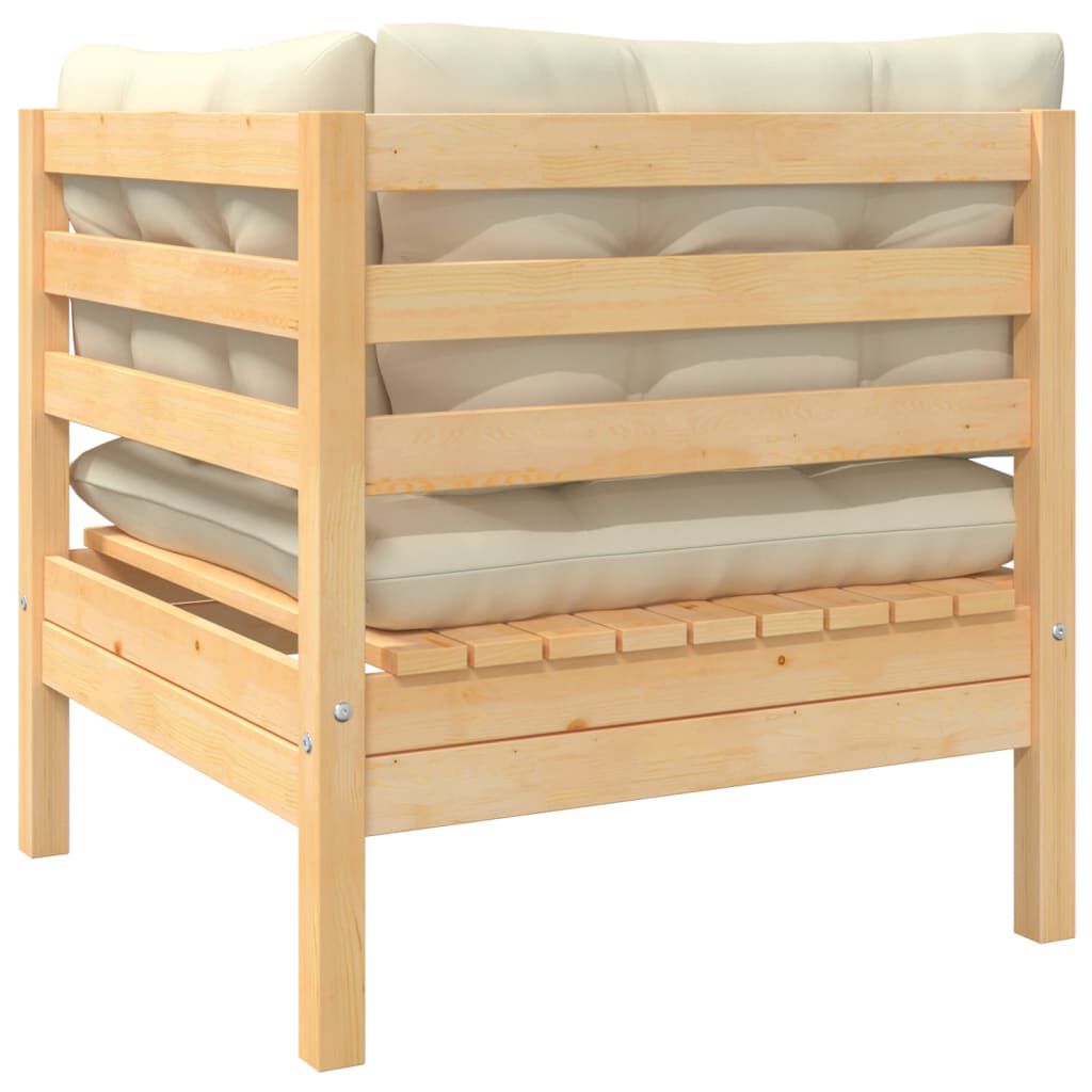 vidaXL Garden Corner Sofa with Cream Cushions Solid Pinewood