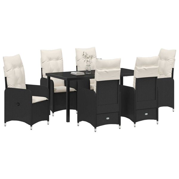 vidaXL Garden Dining Set with Cushion 7 pcs Black Poly Rattan